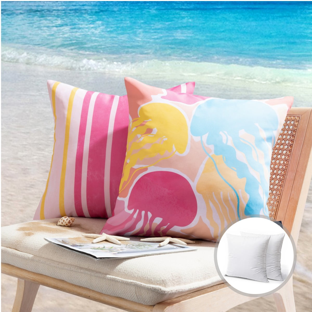 Phantoscope 18 x 18 Outdoor Jellyfish Pillows Pink Polyester Modern, Waterproof (Set of 2 )