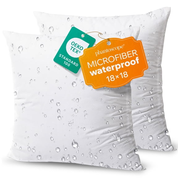 Phantoscope 18x18 Outdoor Pillow Inserts, Pack of 2 - Waterproof Square Decorative Patio Pillows for Outdoor Sofa, Chair, Couch - All-Weather Polyester Fill