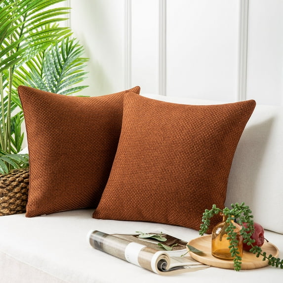 Phantoscope 18" x 18" Traditional, Classic, Natural Brown Plaid Cotton Throw Pillow , ( 2 Count)