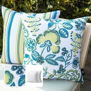 Phantoscope 18 x 18 in Square Off-White Floral, Stripe Polyester Throw Pillow, Waterproof Pack of 2