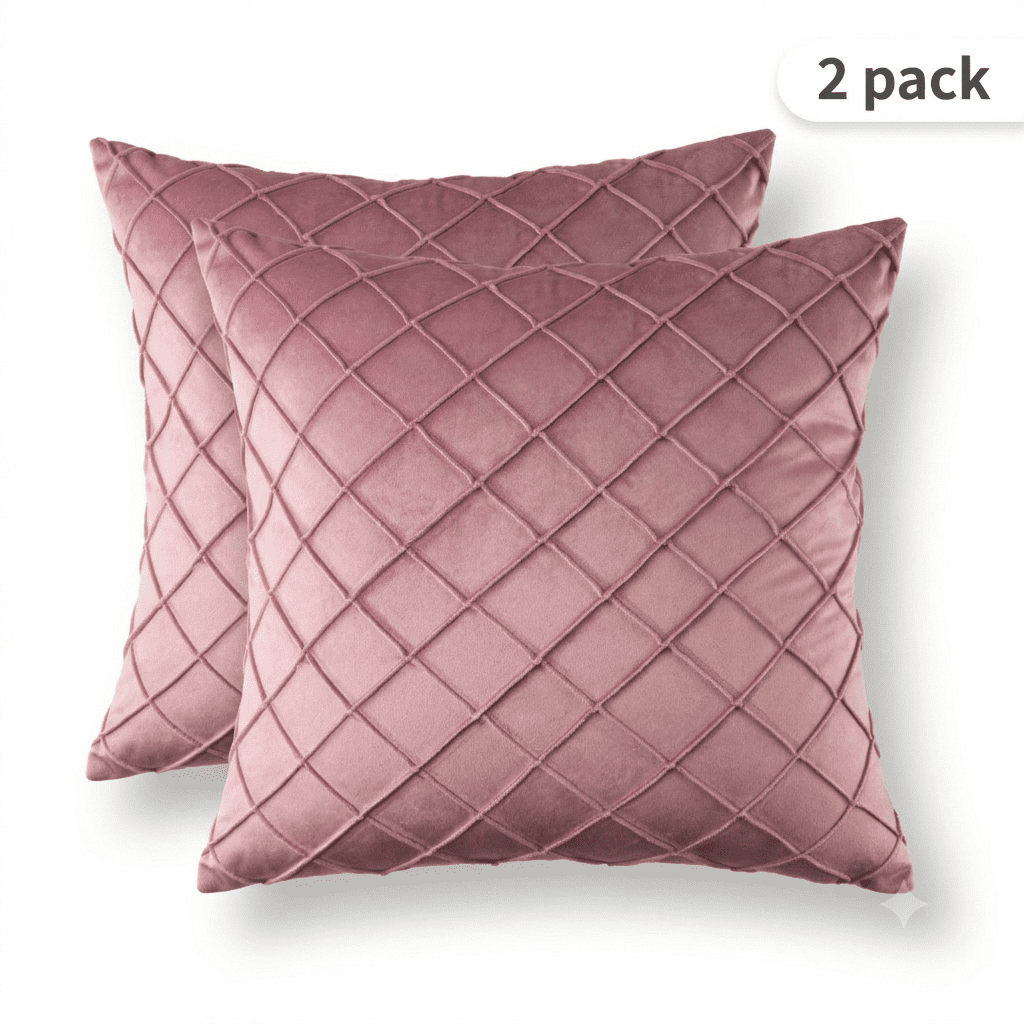 Phantoscope 18"x18" 2-Pack Velvet Pleated Checker Decorative Pillows, Pink