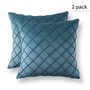 Phantoscope 18"x18" 2-Pack Velvet Pleated Checker Decorative Pillows, Teal Blue