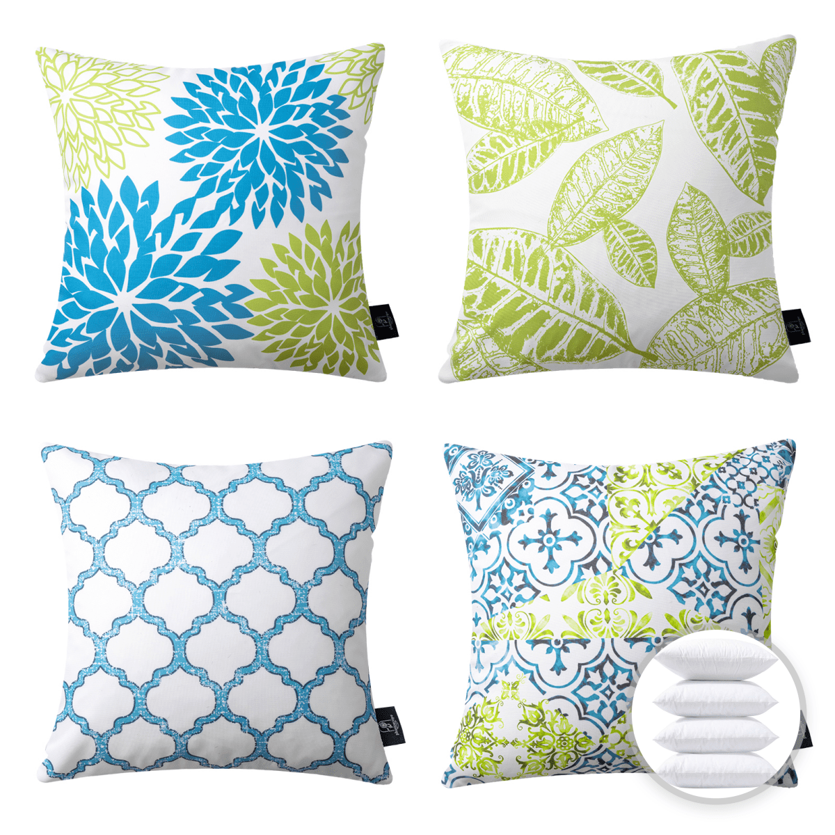 Phantoscope 18"x18" Blue and Green Throw Pillow, Waterproof 4 Count