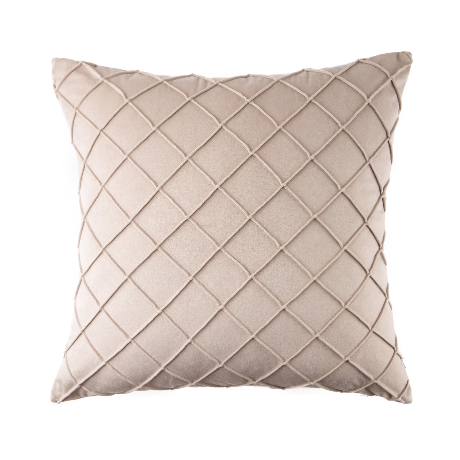 Phantoscope 18"x18" Velvet Pleated Checker Decorative Pillow, Beige