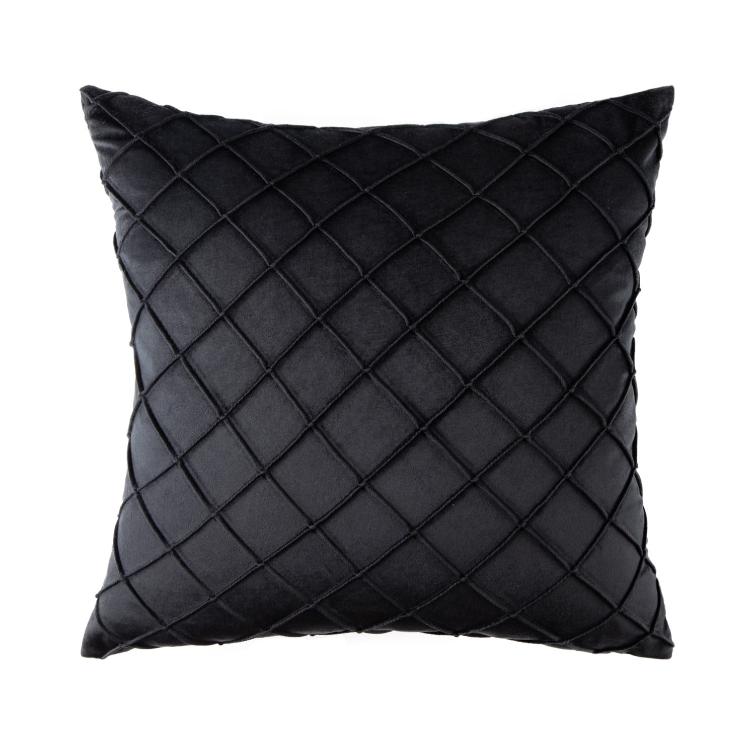 Phantoscope 18"x18" Velvet Pleated Checker Decorative Pillow, Black