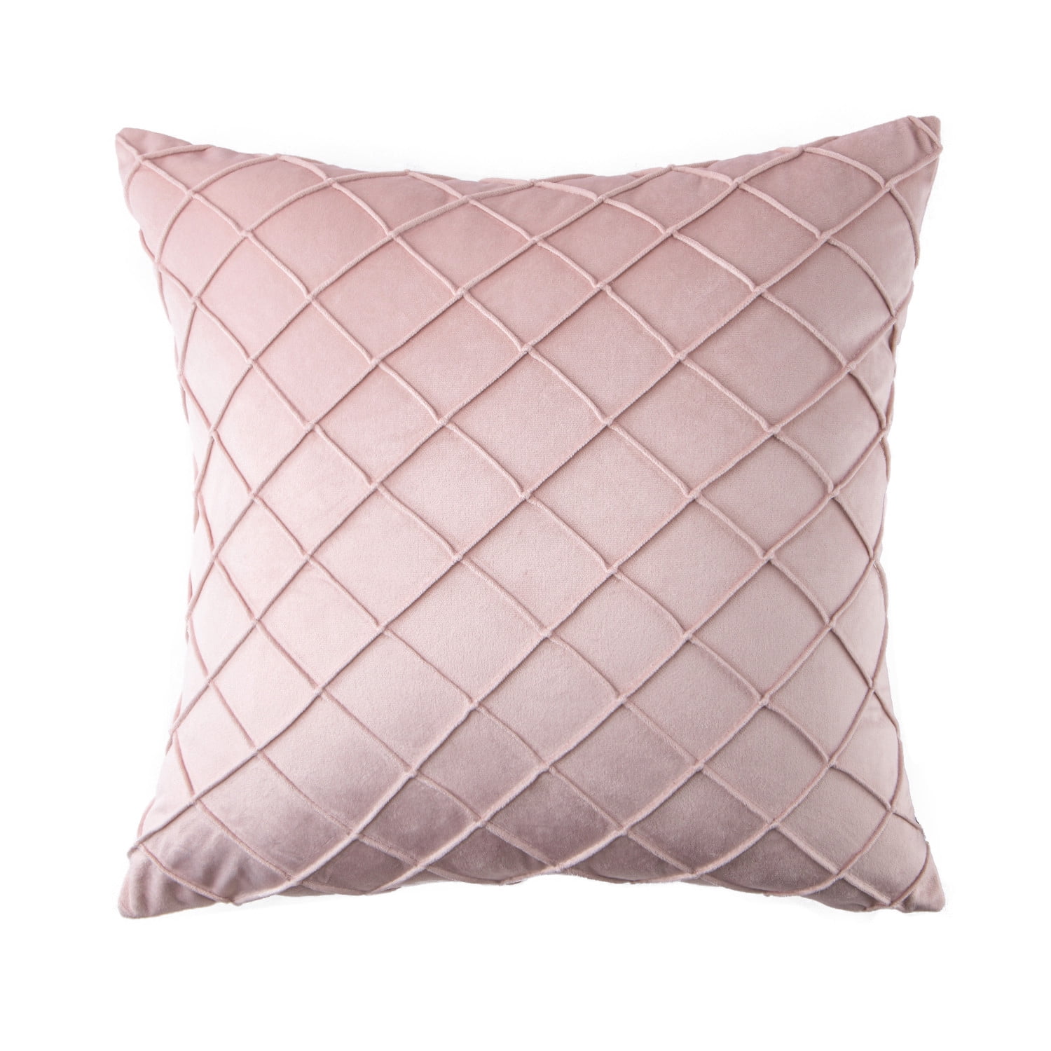 Phantoscope 18"x18" Velvet Pleated Checker Decorative Pillow, Blush Pink