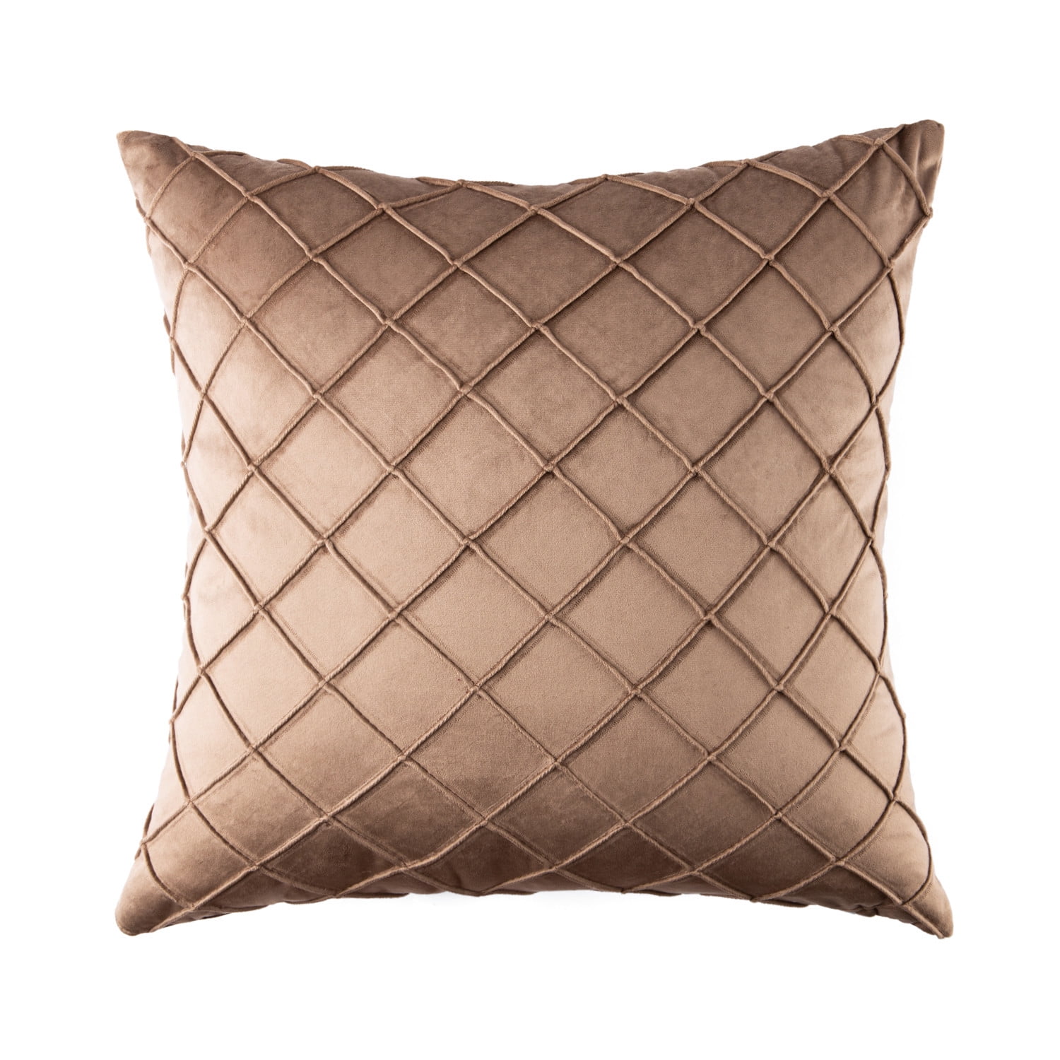 Phantoscope 18"x18" Velvet Pleated Checker Decorative Pillow, Brown