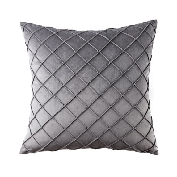 Phantoscope 18"x18" Velvet Pleated Checker Decorative Pillow, Gray
