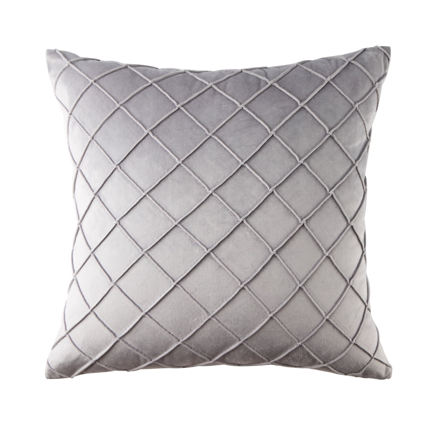 Phantoscope 18"x18" Velvet Pleated Checker Decorative Pillow, Light Gray