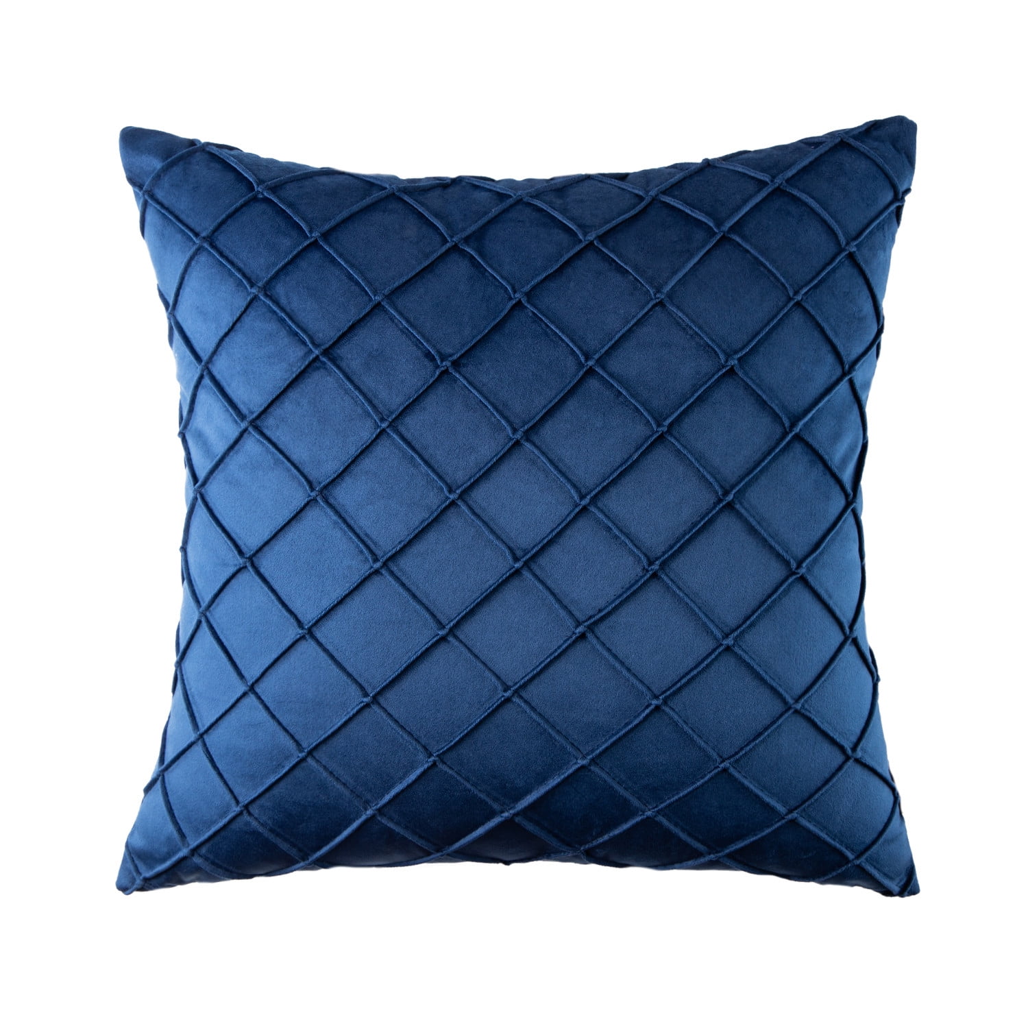 Phantoscope 18"x18" Velvet Pleated Checker Decorative Pillow, Navy Blue