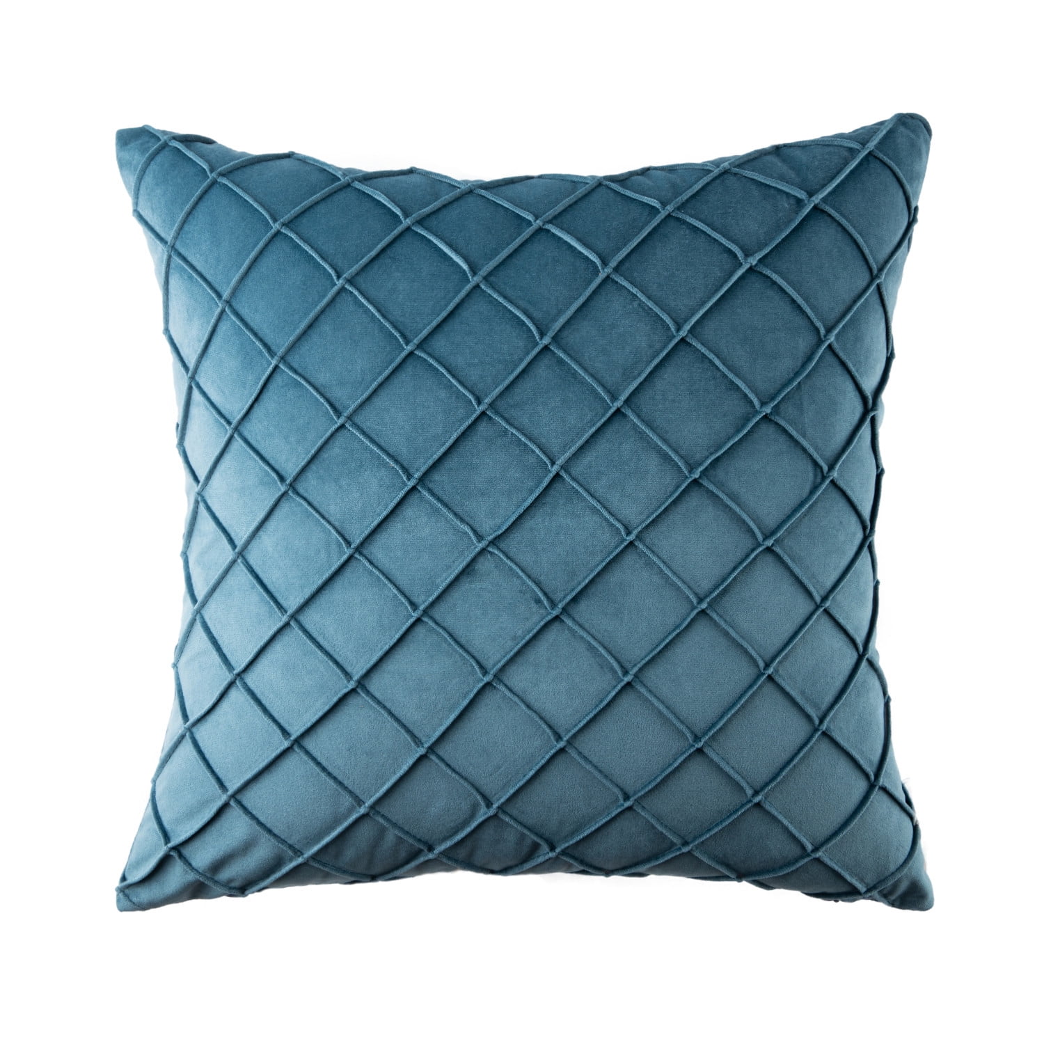 Phantoscope 18"x18" Velvet Pleated Checker Decorative Pillow, Teal Blue