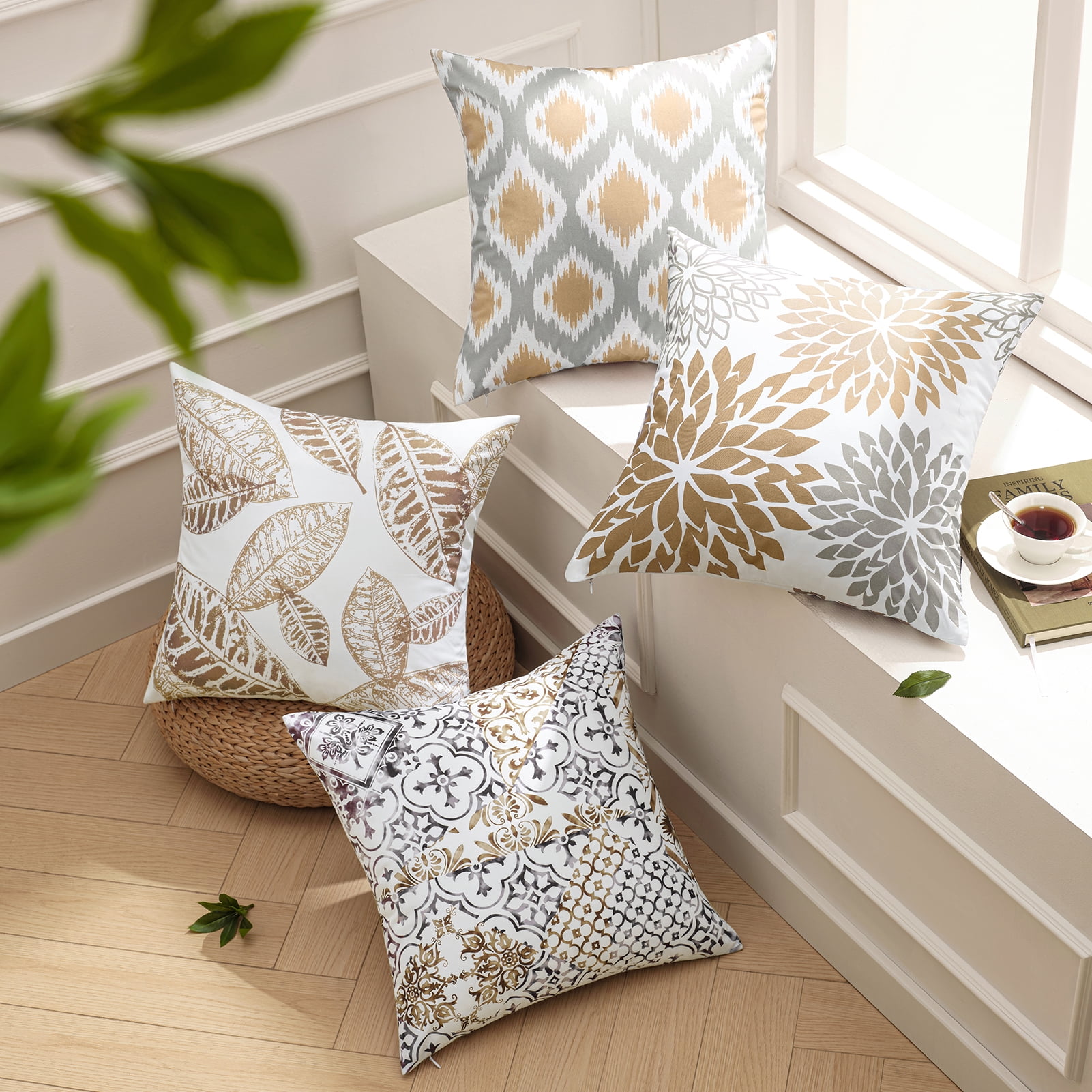 Phantoscope 18x18 Decorative Throw Pillow Covers, Light Coffee, Set of 4