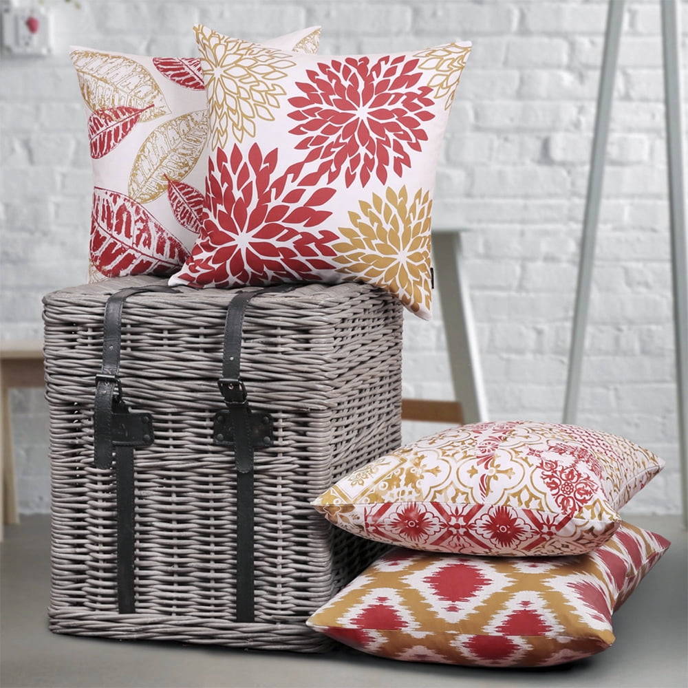Phantoscope 18x18 Decorative Throw Pillow Covers, Orange Red, Set of 4
