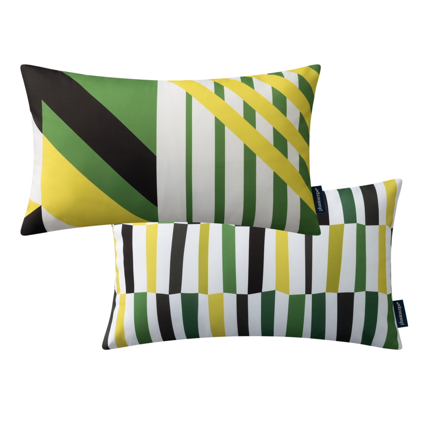 Phantoscope 2 Pack Waterproof Outdoor Decorative Throw Pillow 12x20, Geometric Color Block Patio Cushion Cases for Couch & Tent, Dark Green
