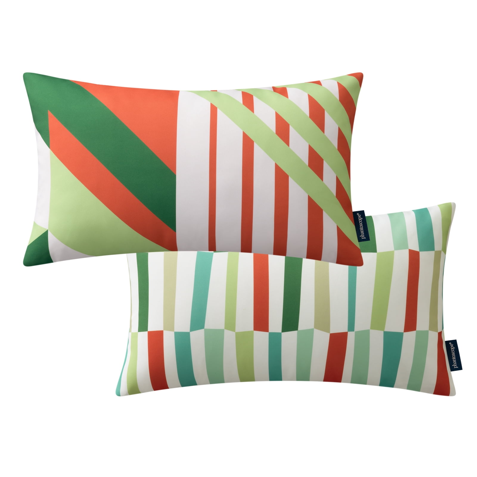 Phantoscope 2 Pack Waterproof Outdoor Decorative Throw Pillow 12x20, Geometric Color Block Patio Cushion Cases for Couch & Tent, Red & Green