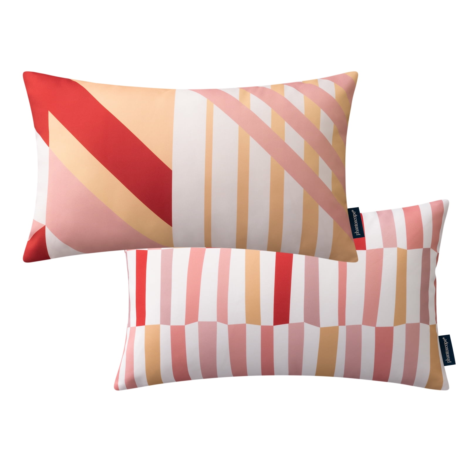 Phantoscope 2 Pack Waterproof Outdoor Decorative Throw Pillow 12x20, Geometric Color Block Patio Cushion Cases for Couch & Tent, Red & Pink