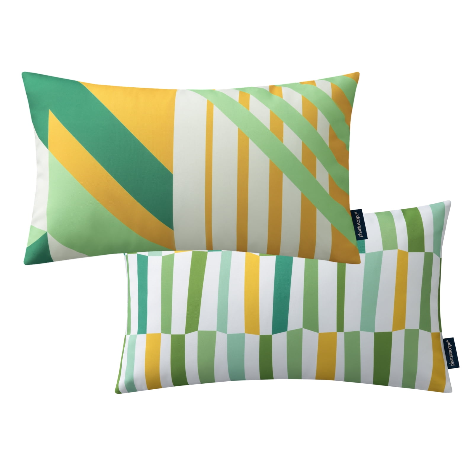 Phantoscope 2 Pack Waterproof Outdoor Decorative Throw Pillow 12x20, Geometric Color Block Patio Cushion Cases for Couch & Tent, Yellow & Green