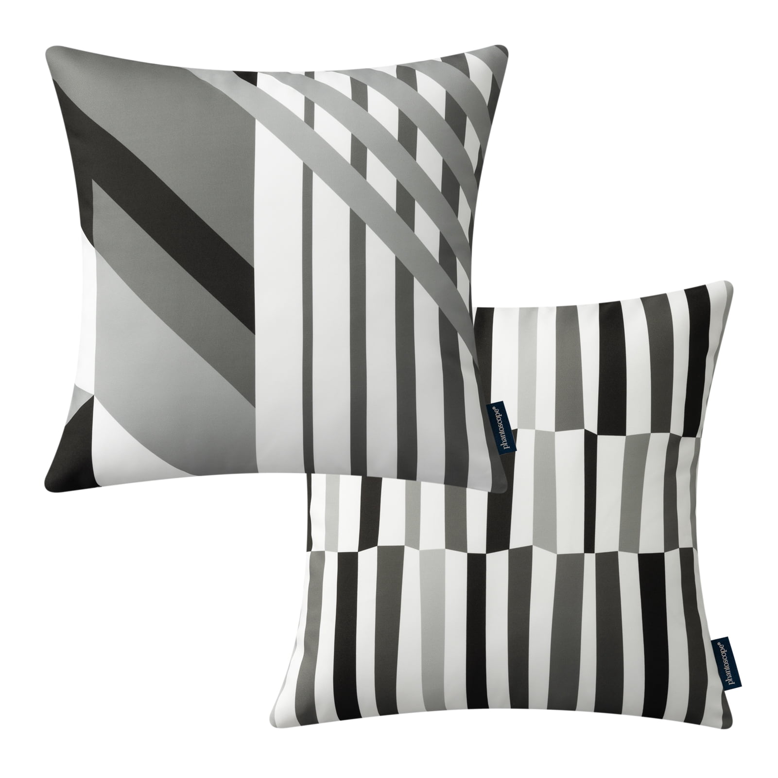 Phantoscope 2 Pack Waterproof Outdoor Decorative Throw Pillow 18x18, Geometric Color Block Patio Cushion Cases for Couch & Tent, Black & Gray