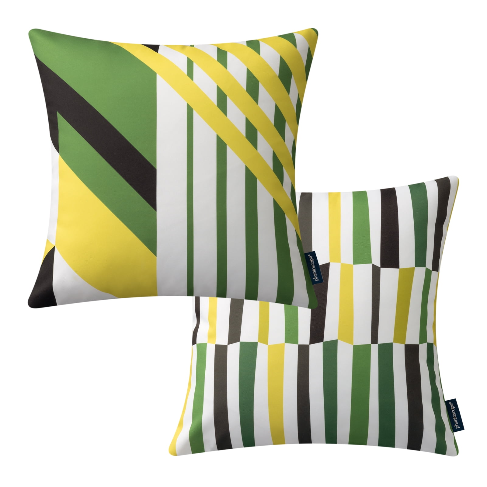 Phantoscope 2 Pack Waterproof Outdoor Decorative Throw Pillow 18x18, Geometric Color Block Patio Cushion Cases for Couch & Tent, Dark Green