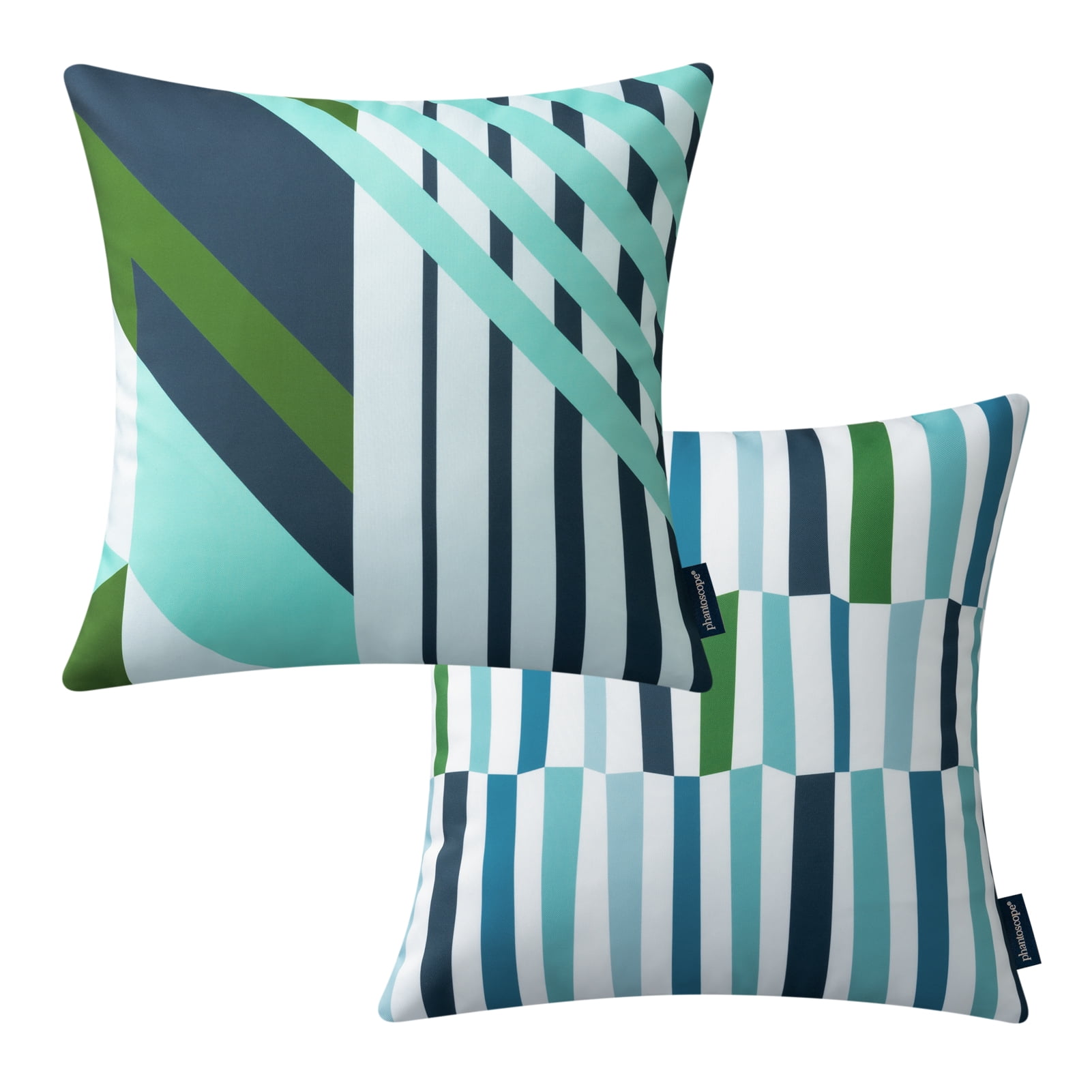 Phantoscope 2 Pack Waterproof Outdoor Decorative Throw Pillow 18x18, Geometric Color Block Patio Cushion Cases for Couch & Tent, Navy Blue