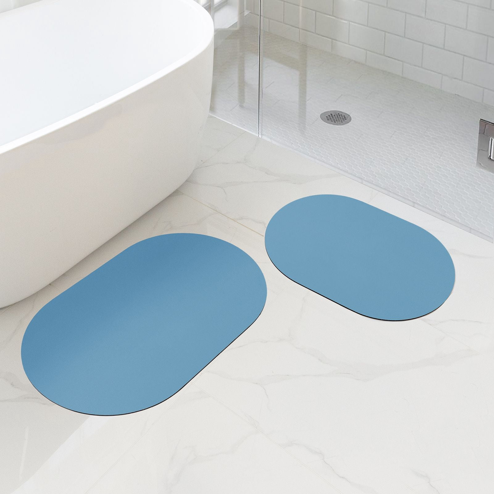 Phantoscope 2-Piece Diatomite Stone Bath Mat Set, Quick-Dry Non-Slip Bathroom Rugs, Blue, 17 x 24 in and 20 x 32 in