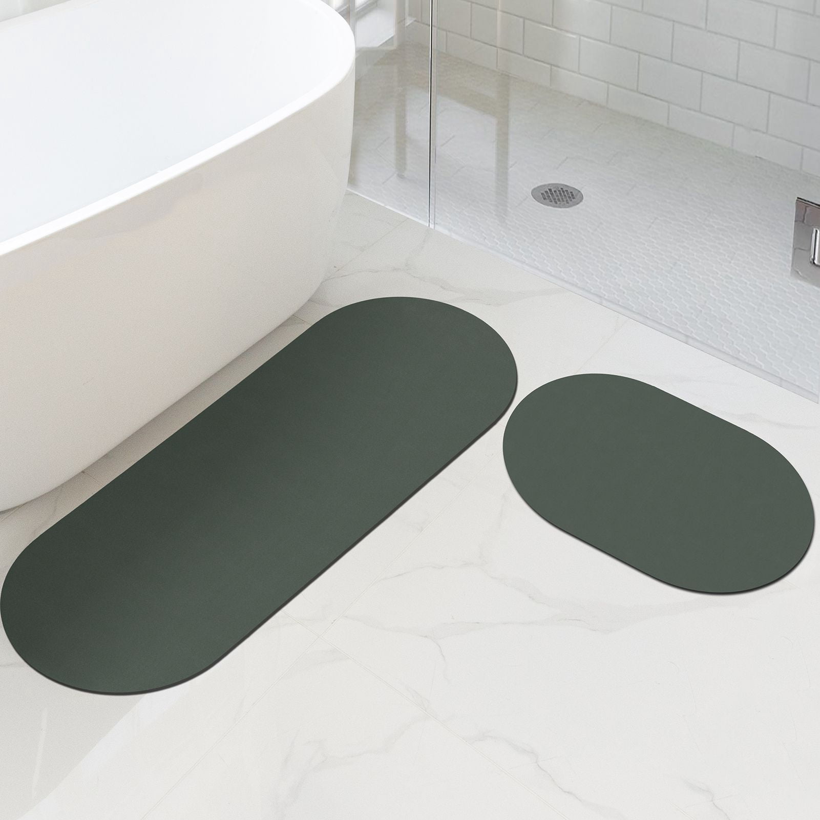 Phantoscope 2-Piece Diatomite Stone Bath Mat Set, Quick-Dry Non-Slip Bathroom Rugs, Dark Gray, 17 x 24 in and 17 x 47 in