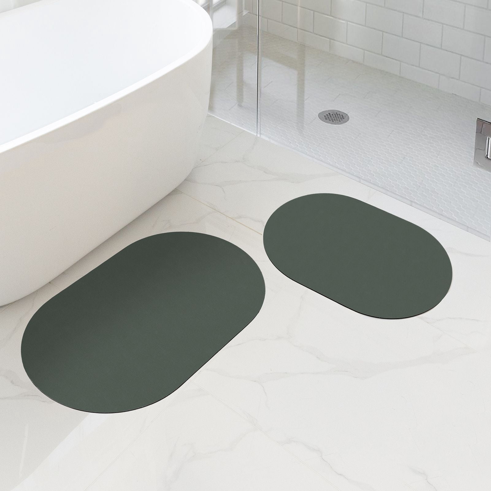 Phantoscope 2-Piece Diatomite Stone Bath Mat Set, Quick-Dry Non-Slip Bathroom Rugs, Dark Gray, 17 x 24 in and 20 x 32 in