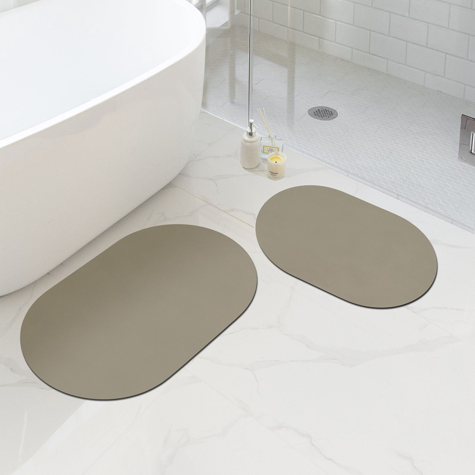 Phantoscope 2-Piece Diatomite Stone Bath Mat Set, Quick-Dry Non-Slip Bathroom Rugs, Light Brown, 17 x 24 in and 20 x 32 in