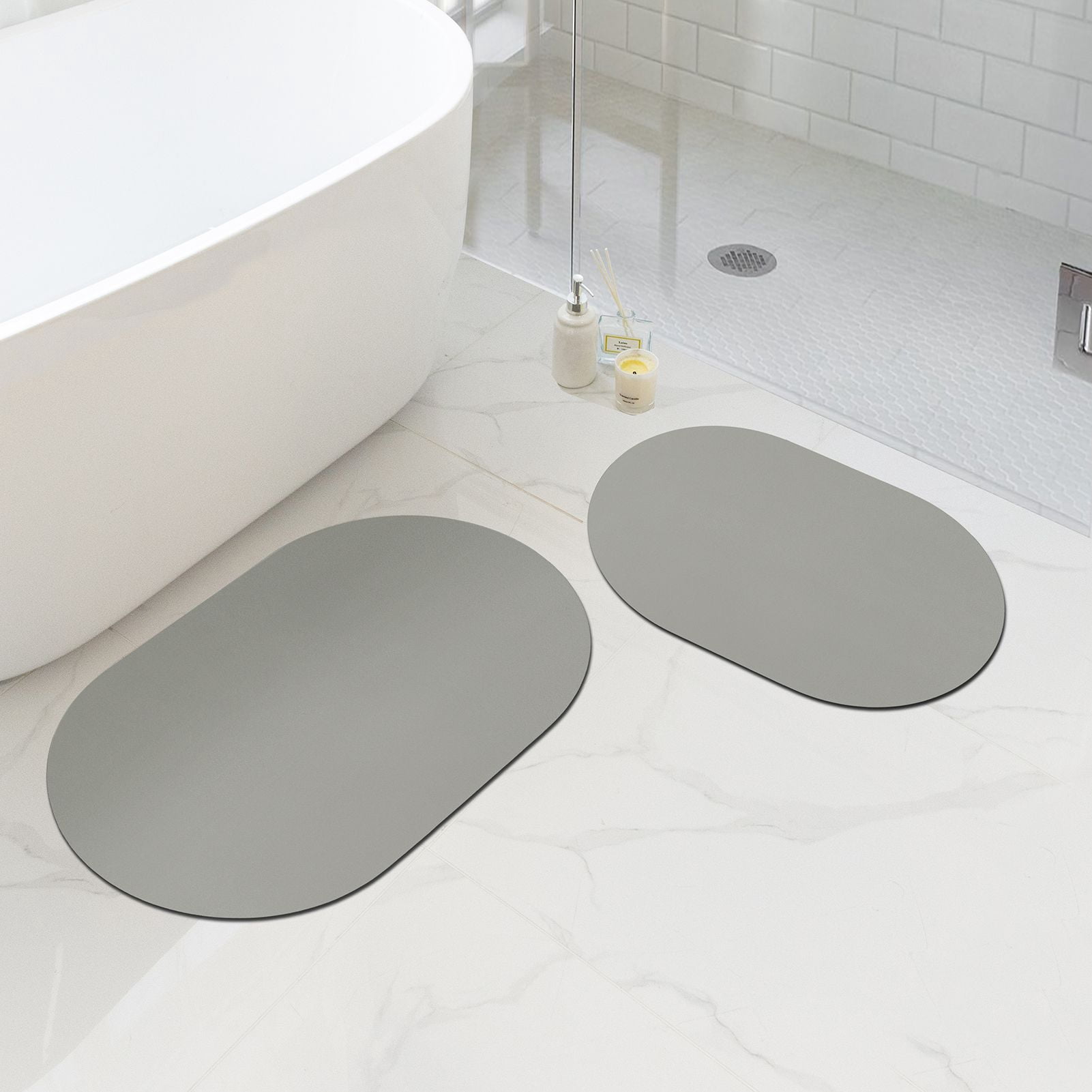 Phantoscope 2-Piece Diatomite Stone Bath Mat Set, Quick-Dry Non-Slip Bathroom Rugs, Light Gray, 17 x 24 in and 20 x 32 in