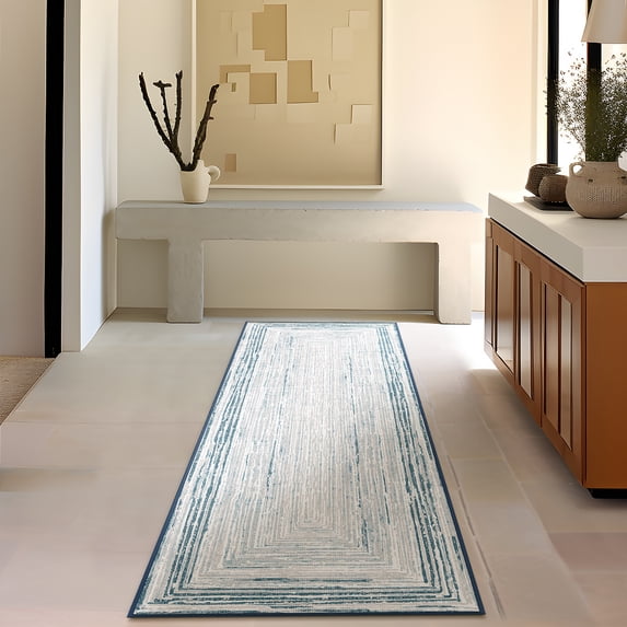 Phantoscope 2'x6' Washable Indoor Runner Rug Classic Printed Carpet Non-Slip Thin Low-Pile Rug for Hallway Entryway Kitchen Bedroom, Blue