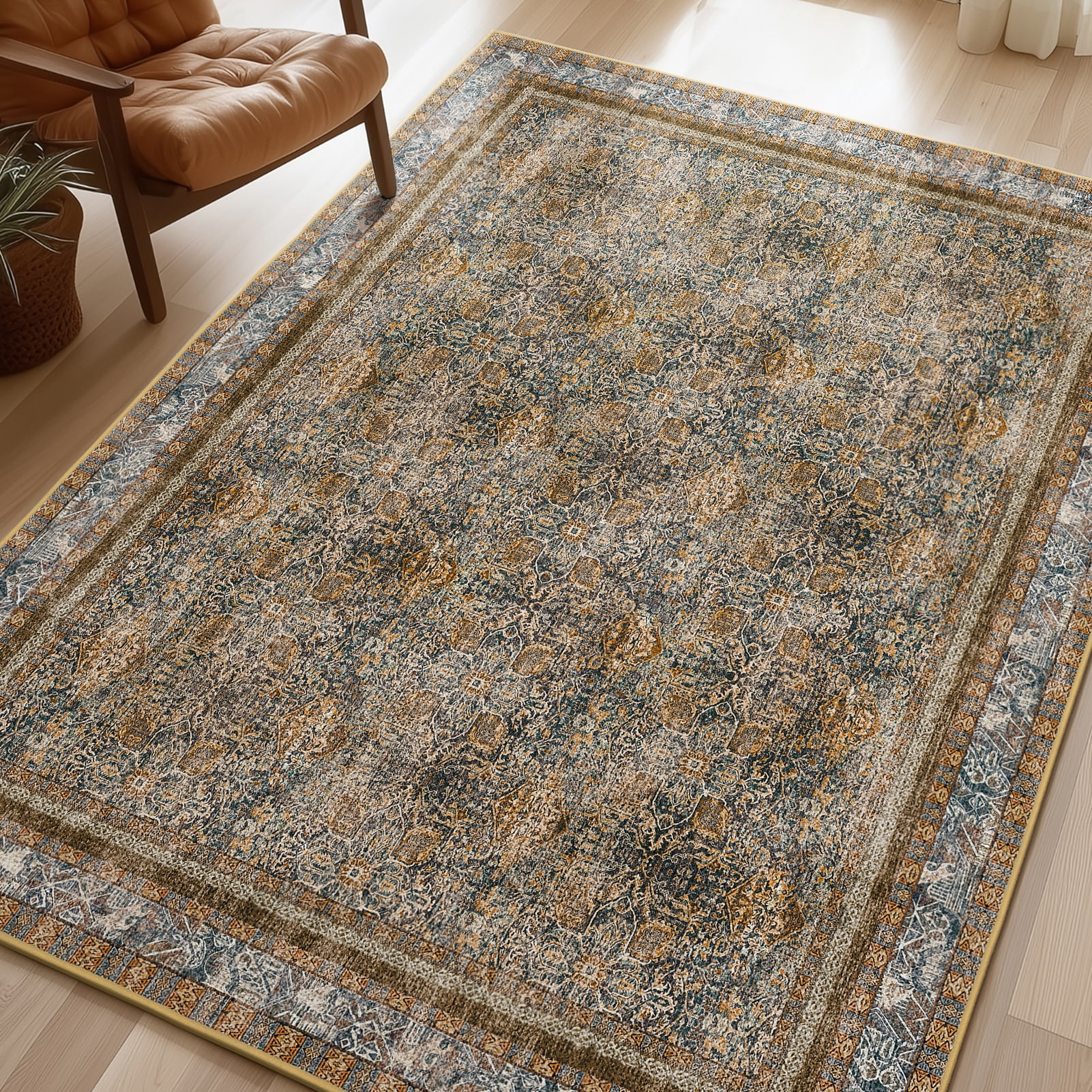Phantoscope 2'x8' Washable Runner Rug Indoor Vintage Distressed Floral Carpet Non-Slip Low-Pile Hallway Rug for Entryway Kitchen Bedroom, Dark Coffee
