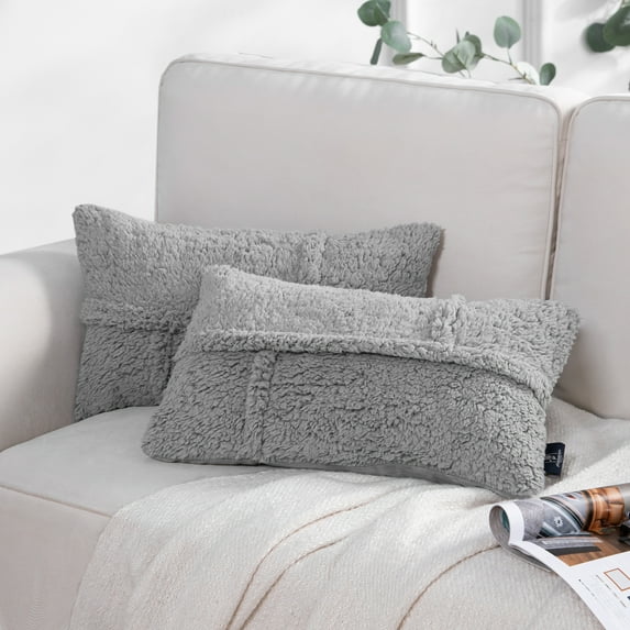 Phantoscope 20 in x 12" Gray Velvet Throw Pillow, Count 2