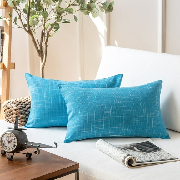 Phantoscope 20" x 12" Farmhouse, Rustic, Traditional Lake Blue Striped Polyester Blend Throw Pillow , ( 2 Count)