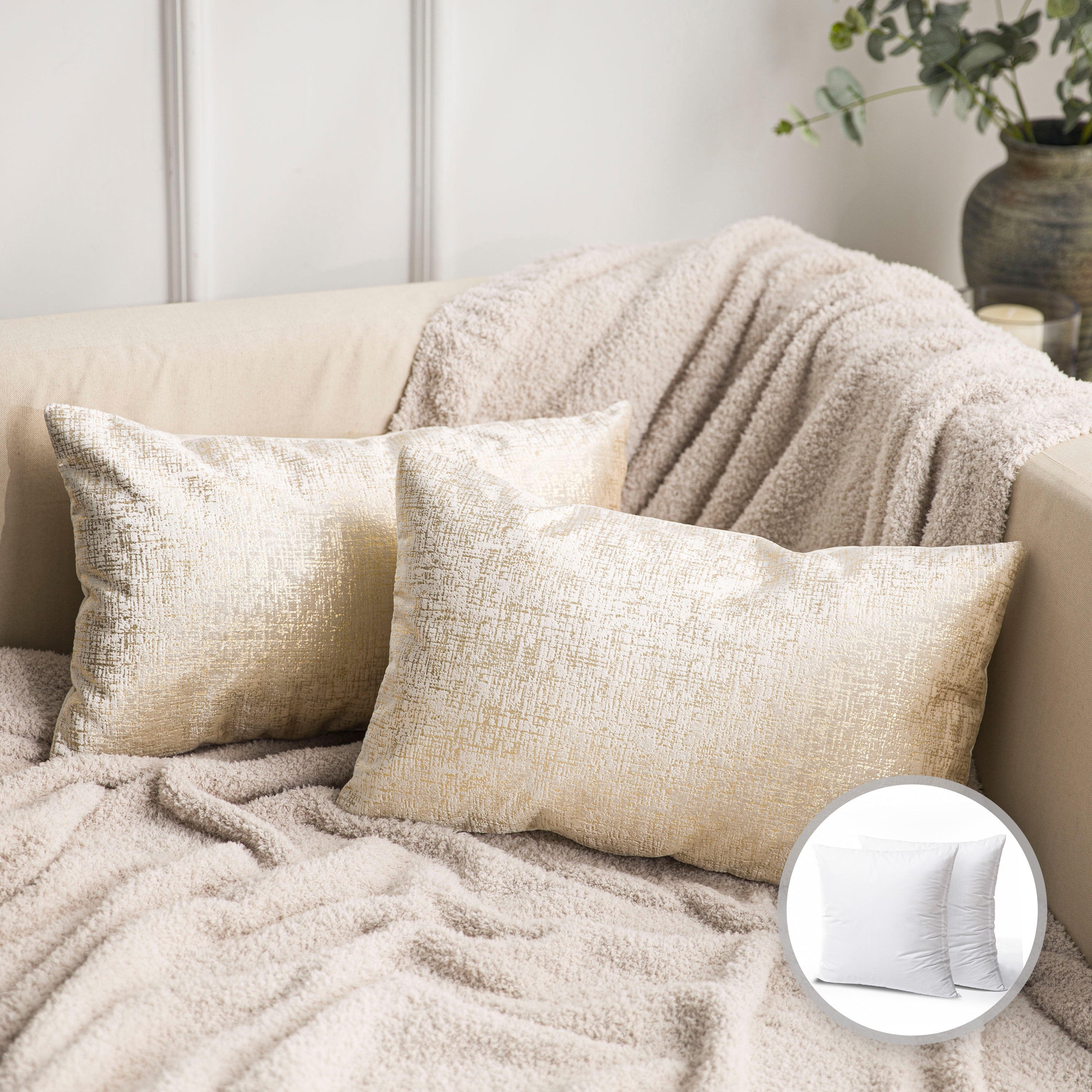 Phantoscope 20" x 12" Modern Beige Gilding Polyester Throw Pillow , ( 2 Count)