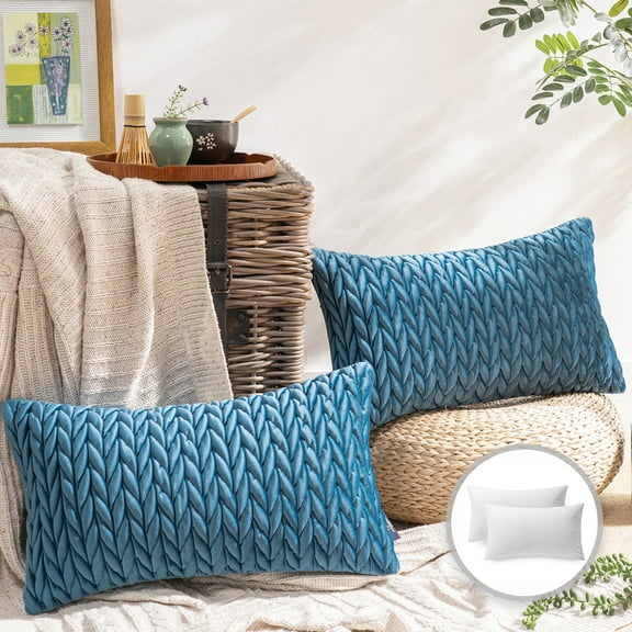 Phantoscope 20" x 12" Modern Blue Chevron Polyester, Velvet Throw Pillow , ( 2 Count)