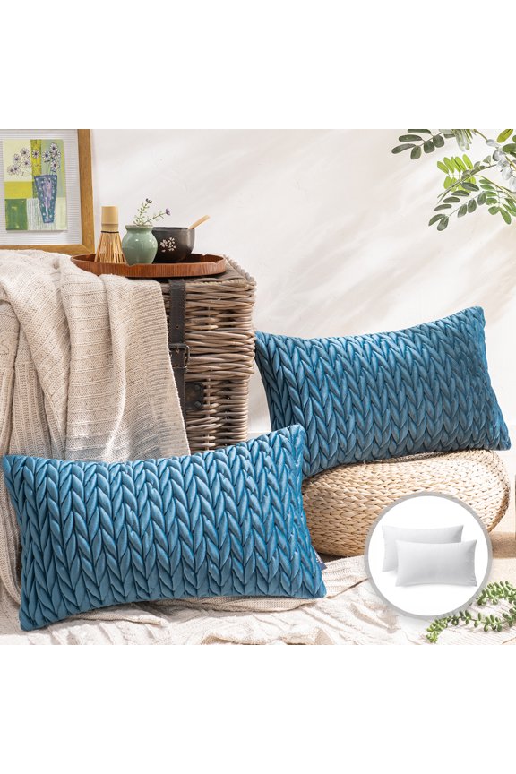 20" x 12" Modern Blue Chevron Polyester, Velvet Throw Pillow , ( 2 Count)