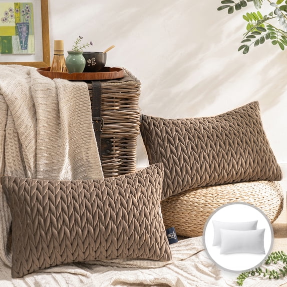 Phantoscope 20" x 12" Modern Brown Chevron Velvet, Polyester Throw Pillow , ( 2 Count)