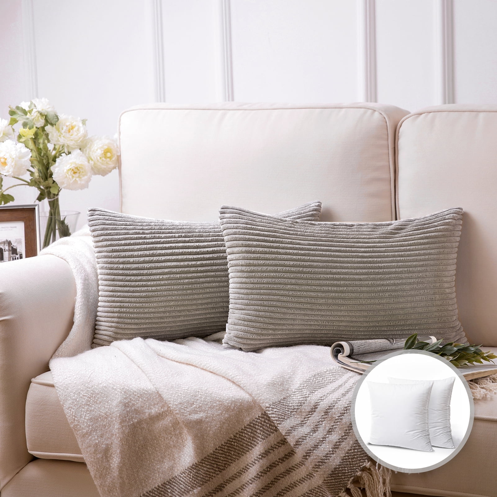 Phantoscope 20" x 12" Modern, Contemporary, Transitional Gray Striped Polyester Throw Pillow , ( 2 Count)