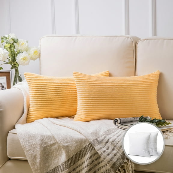 Phantoscope 20" x 12" Modern, Contemporary, Transitional Orange Striped Polyester Throw Pillow , ( 2 Count)