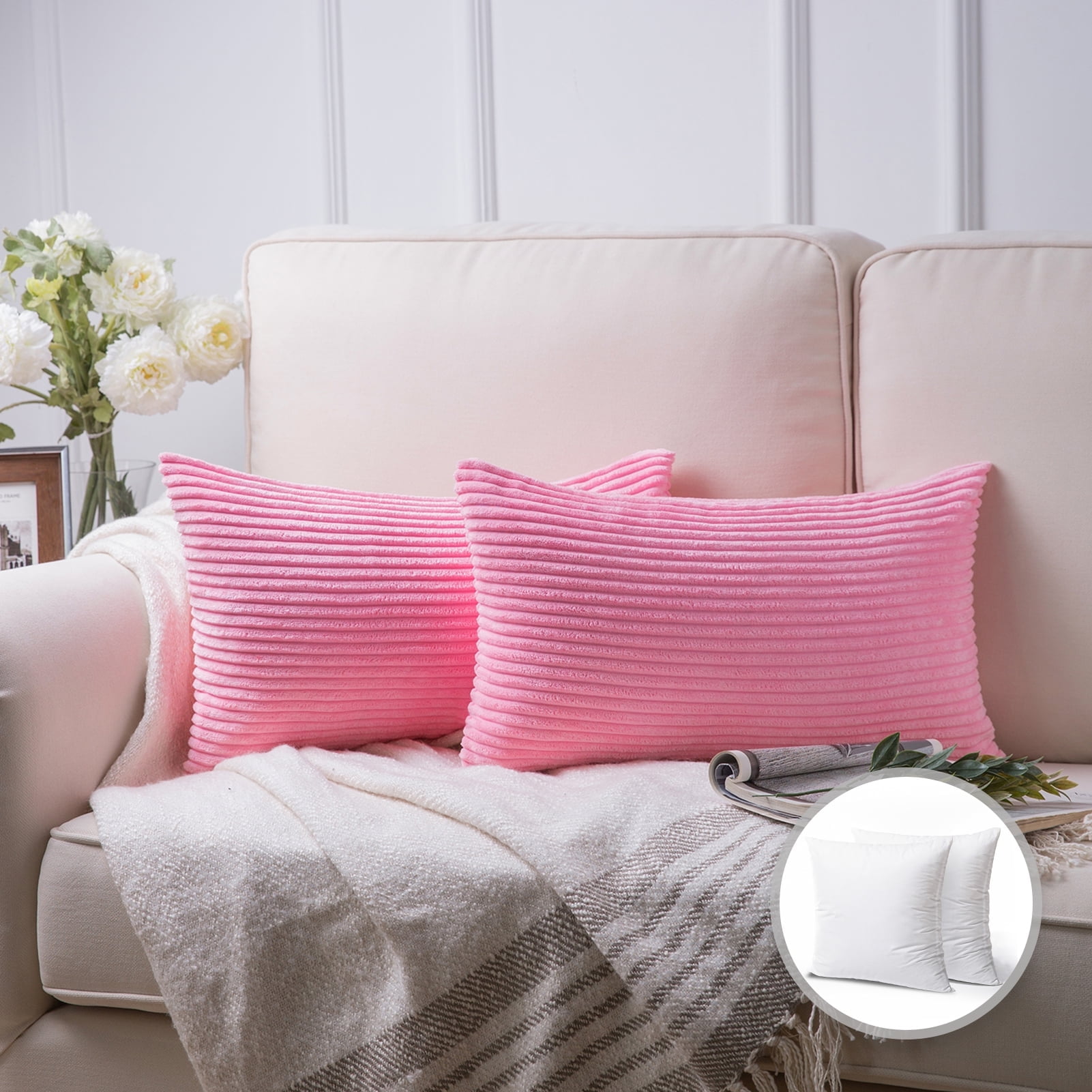 Phantoscope 20" x 12" Modern, Contemporary, Transitional Pink Striped Polyester Throw Pillow , ( 2 Count)
