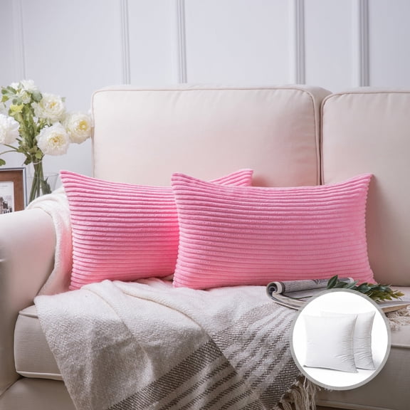 Phantoscope 20" x 12" Modern, Contemporary, Transitional Pink Striped Polyester Throw Pillow , ( 2 Count)