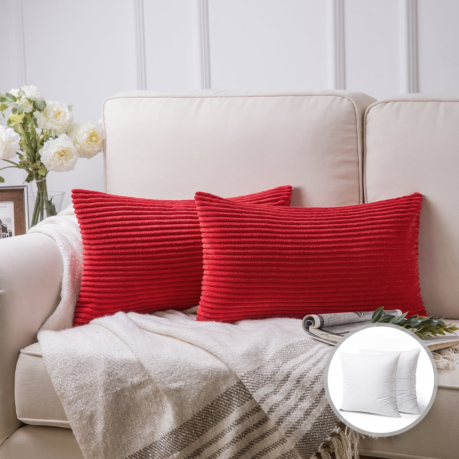 Phantoscope 20" x 12" Modern, Contemporary, Transitional Red Striped Polyester Throw Pillow , ( 2 Count)