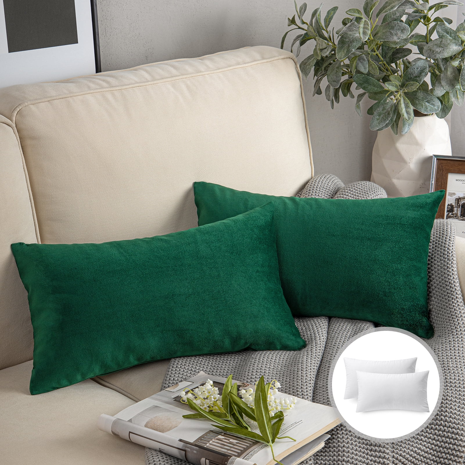 Phantoscope 20" x 12" Modern Dark Green Polyester Throw Pillow , ( 2 Count)