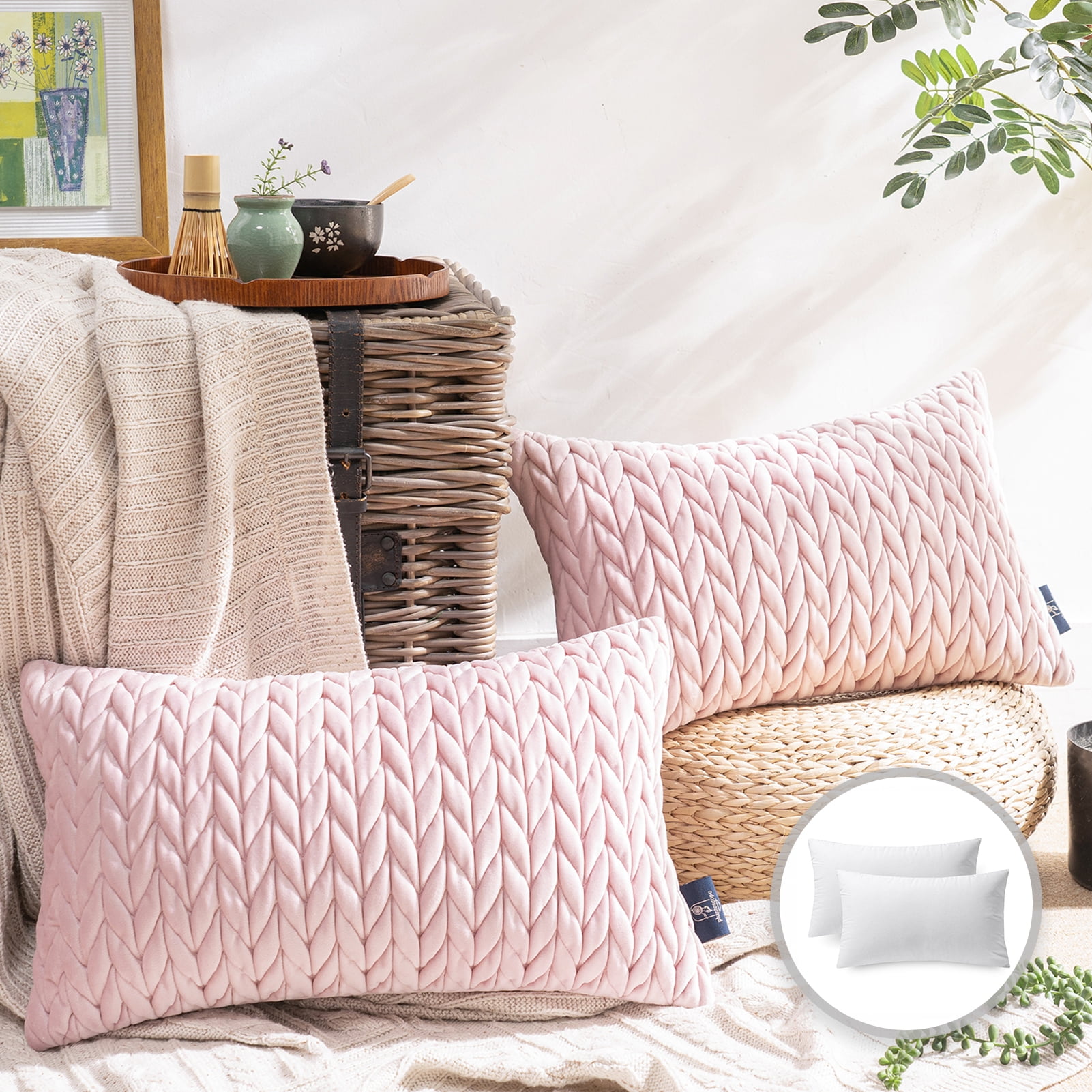 Phantoscope 20" x 12" Modern Light Pink Chevron Polyester, Velvet Throw Pillow , ( 2 Count)