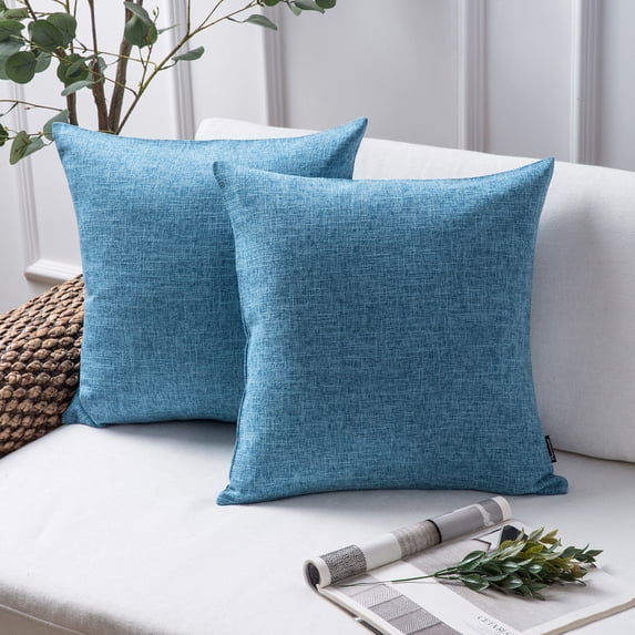 Phantoscope Textural Faux Linen Series Square Decorative Throw Pillow Cusion for Couch, 20" x 20", Blue, 2 Pack