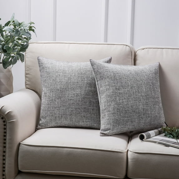 Phantoscope Textural Faux Linen Series Square Decorative Throw Pillow Cusion for Couch, 20" x 20", Gray, 2 Pack
