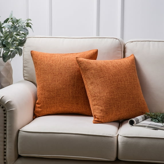 Phantoscope 20" x 20" Farmhouse, Rustic, Traditional Orange Texture Polyester Blend Throw Pillow , ( 2 Count)
