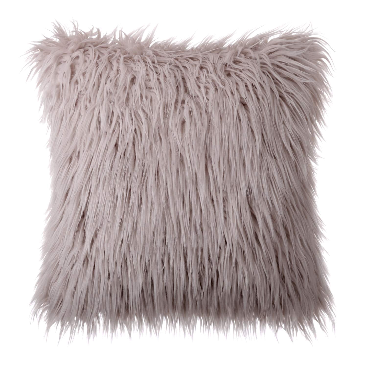 Phantoscope 20" x 20" Faux Fur Decorative Throw Pillow, Plush Cushion with Insert for Couch, Bed, Chair, Beige, 1 Pack