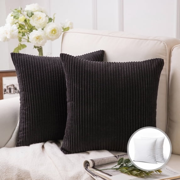 Phantoscope 20" x 20" Modern, Contemporary, Transitional Black Striped Polyester Throw Pillow , ( 2 Count)
