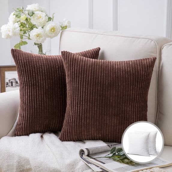 Phantoscope 20" x 20" Modern, Contemporary, Transitional Brown Striped Polyester Throw Pillow , ( 2 Count)
